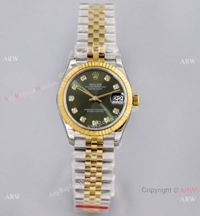 Swiss Clone Rolex Datejust 31mm Olive Green Jubilee Watch 2-Tone Case